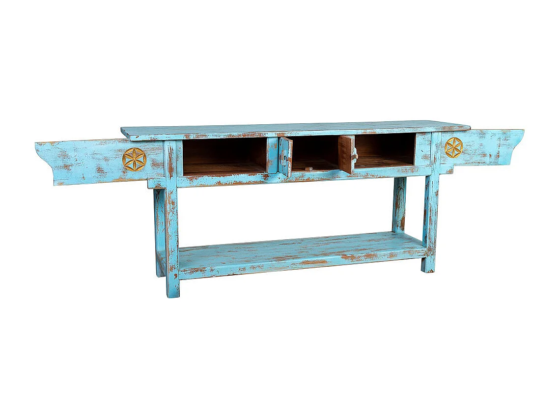 Holzhalle mit handgefertigter, gealterter blauer Oberfläche, 181x45x80