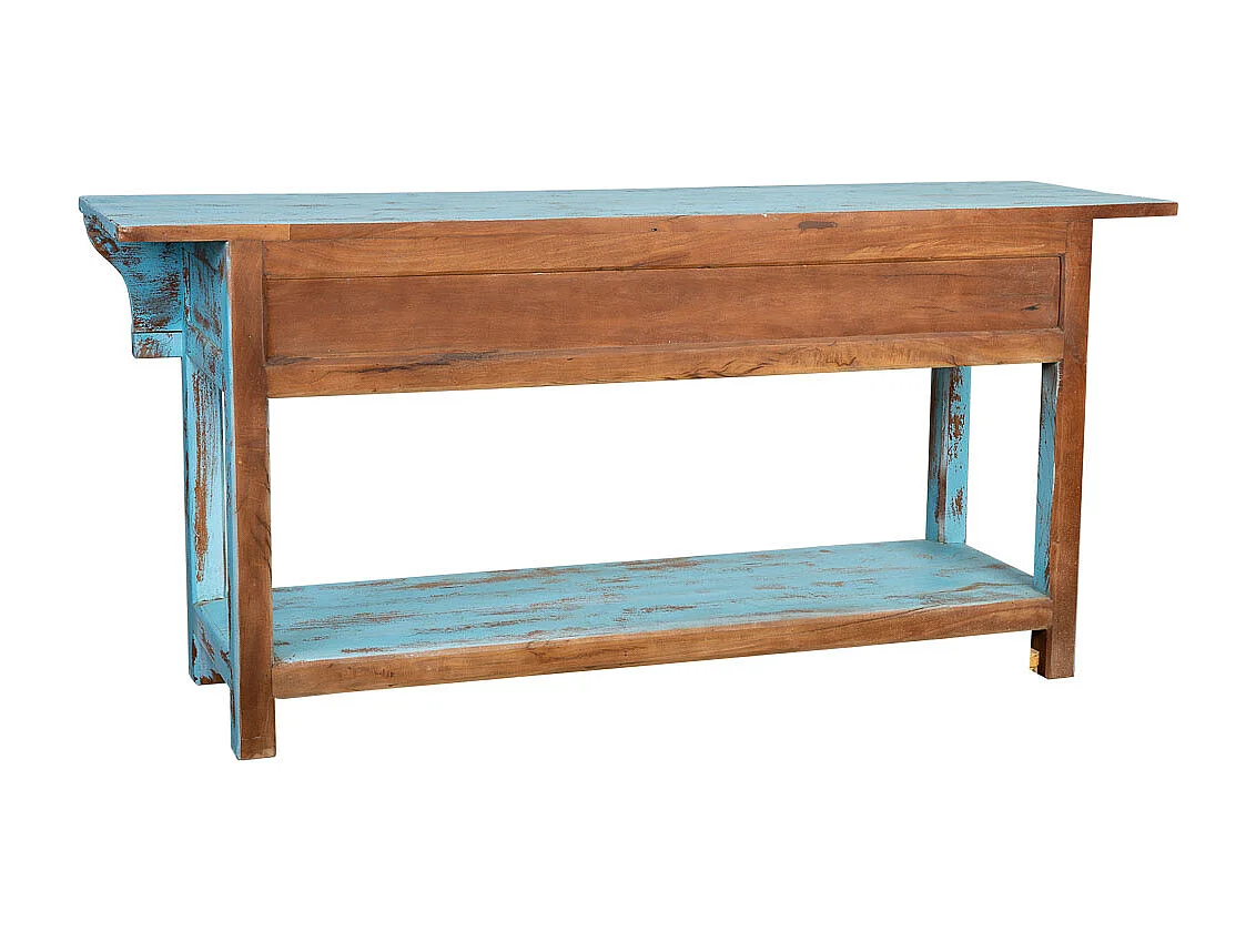 Recibidor de madera acabado artesanal envejecido azul 181x45x80