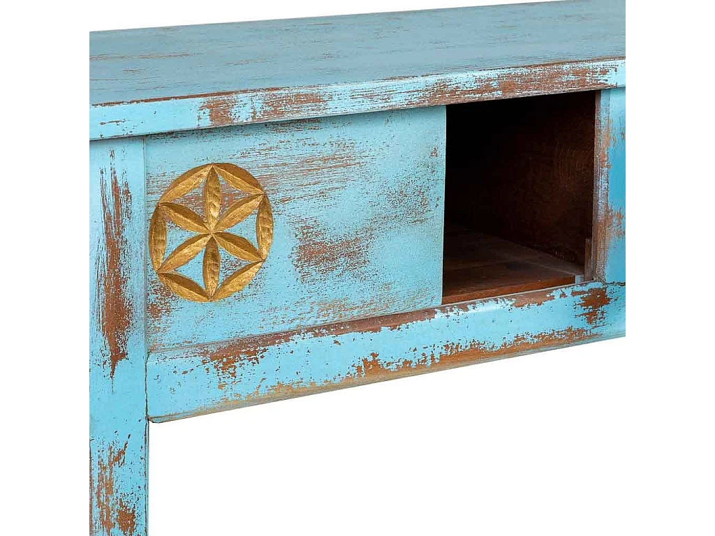 Recibidor de madera acabado artesanal envejecido azul 181x45x80