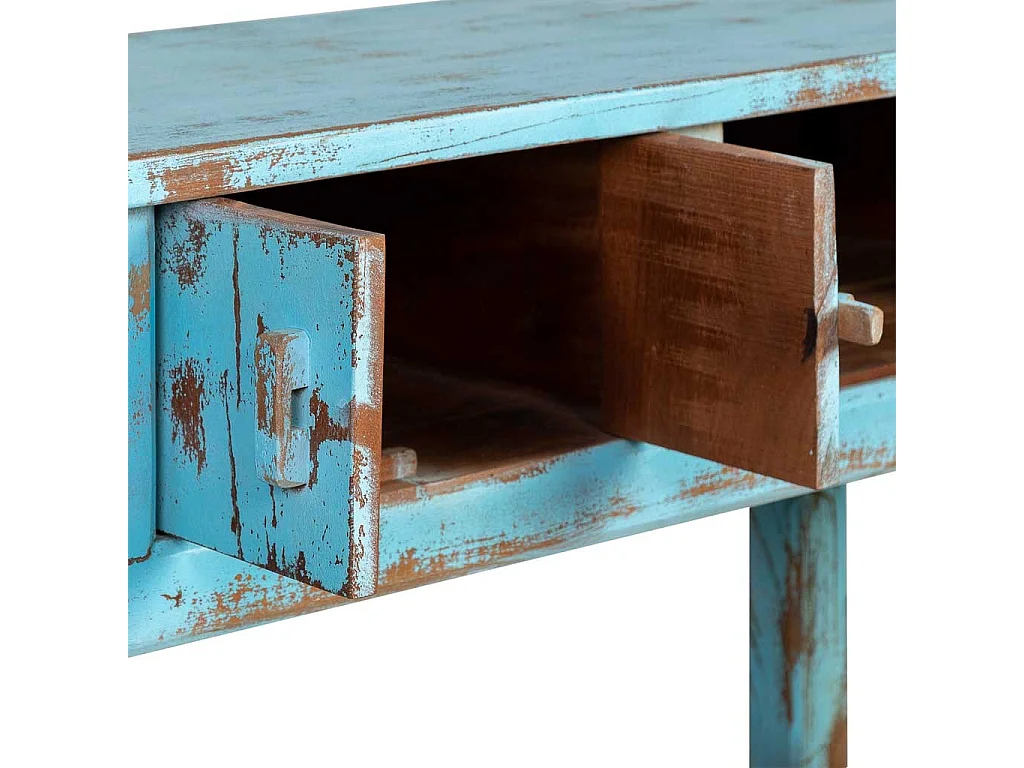 Recibidor de madera acabado artesanal envejecido azul 181x45x80