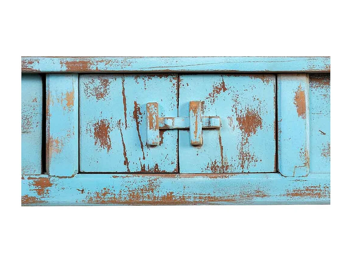 Recibidor de madera acabado artesanal envejecido azul 181x45x80