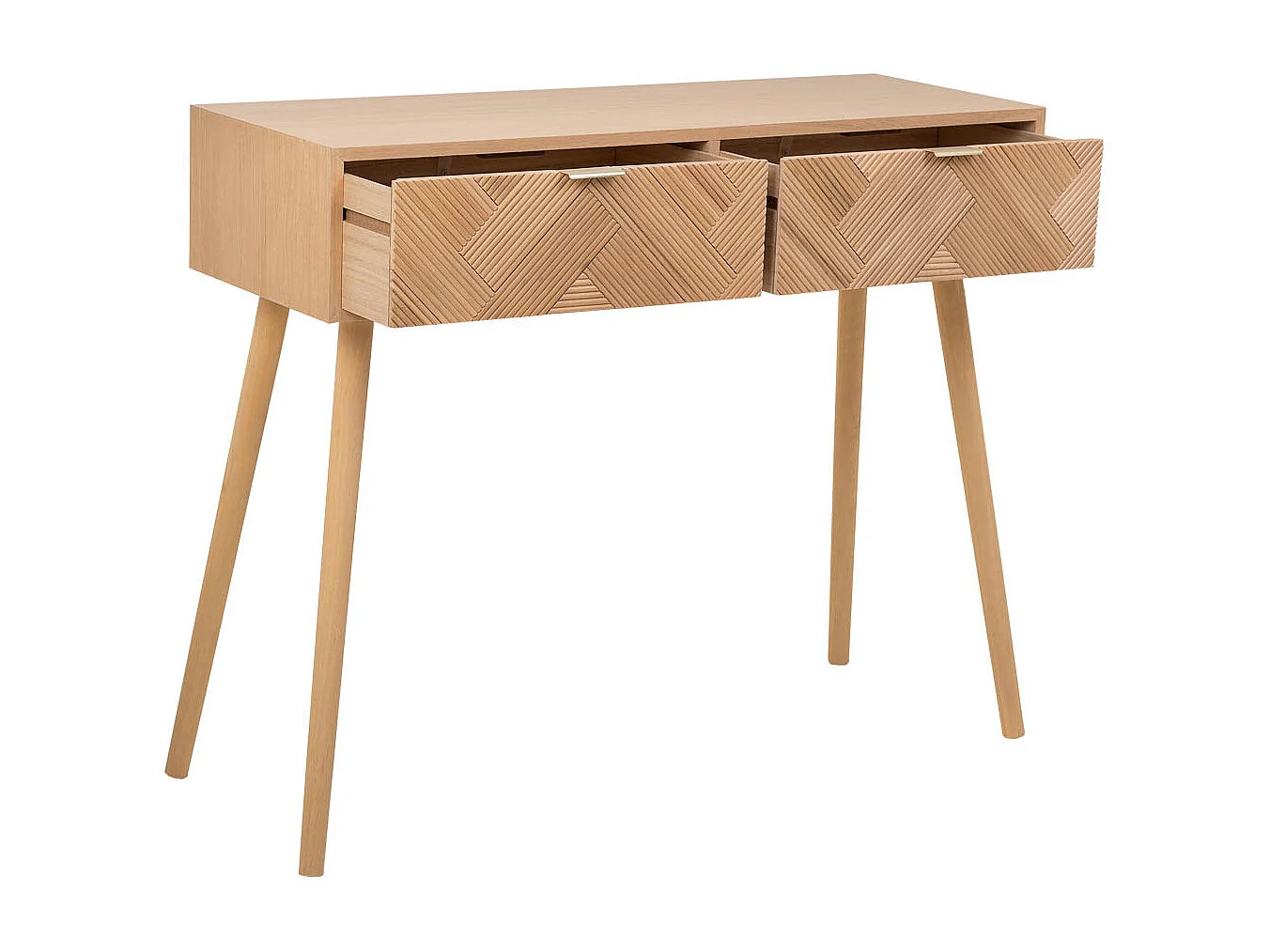 Holzdiele mit 2 braunen Schubladen 99x34x78