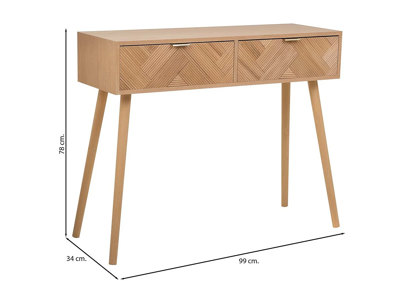 Mobile da ingresso in legno con 2 cassetti marroni 99x34x78