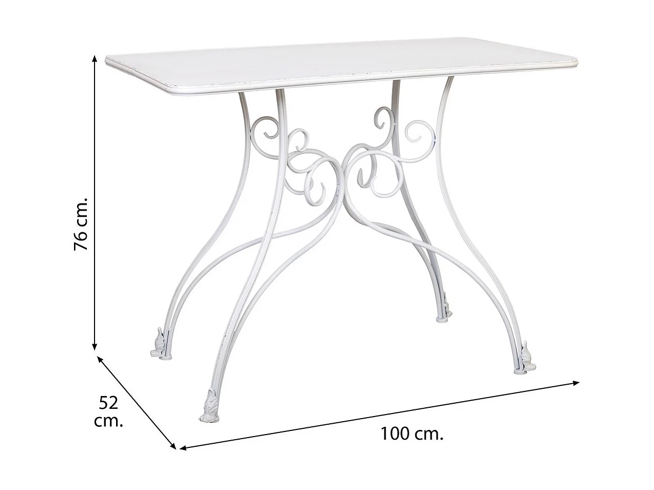 Flurtisch aus gealtertem weißem Metall 100x52x76