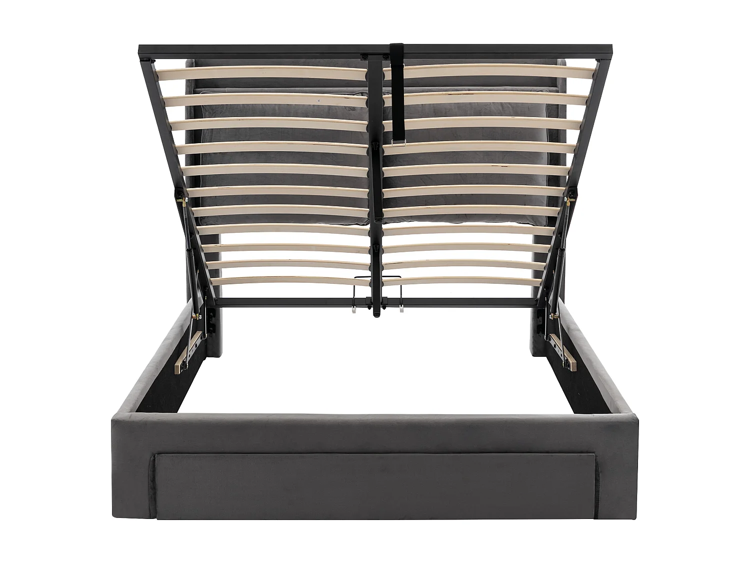 Cama con canapé tapizada en terciopelo - 180x200 cm - 2 cajones a los pies de la cama - Tira de luces LED empotrada a los pies de la cama - Gris (sin colchón)