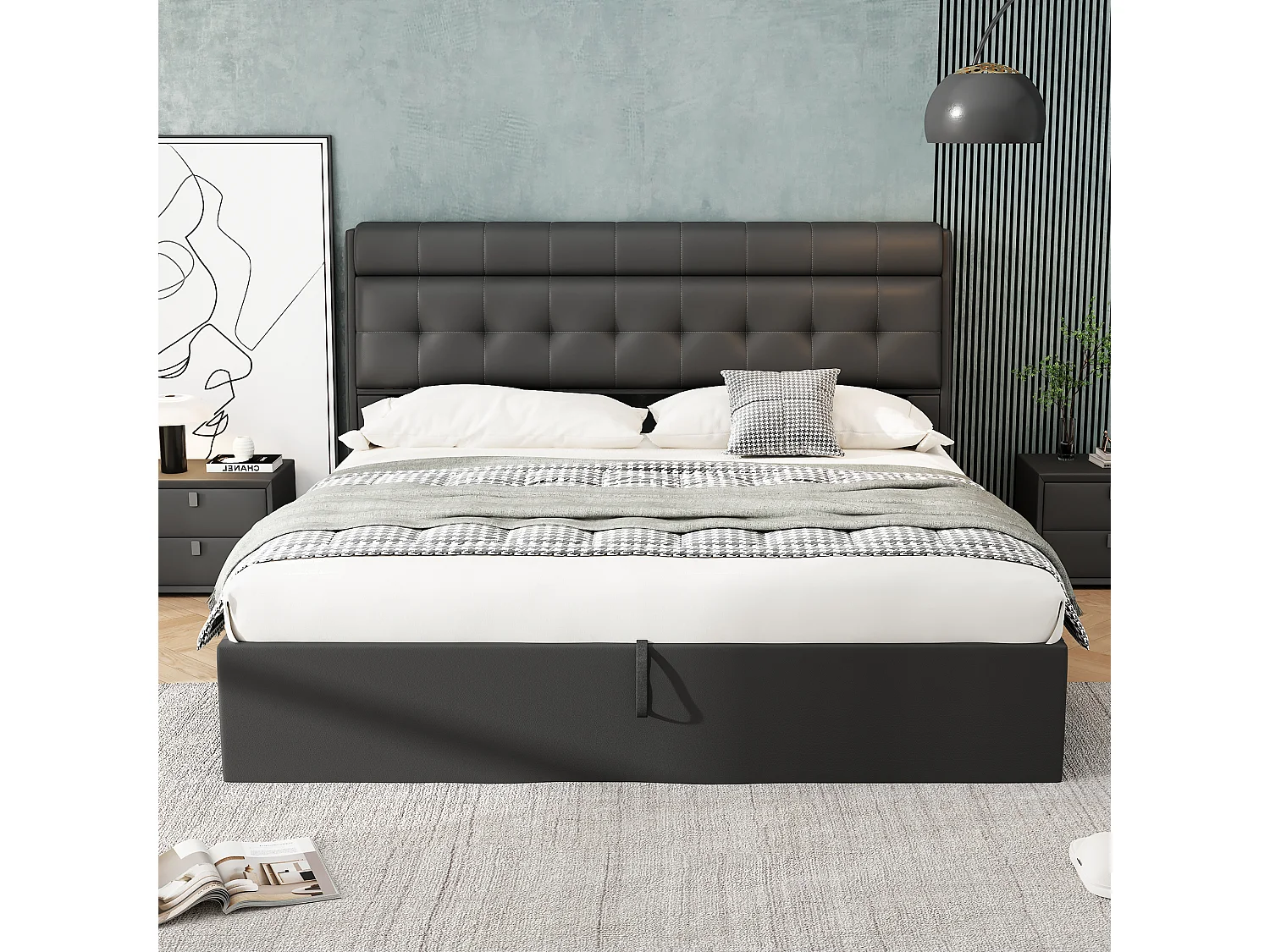Cama con canapé 180x200 cm - en polipiel - cabecero con canapé - Negro