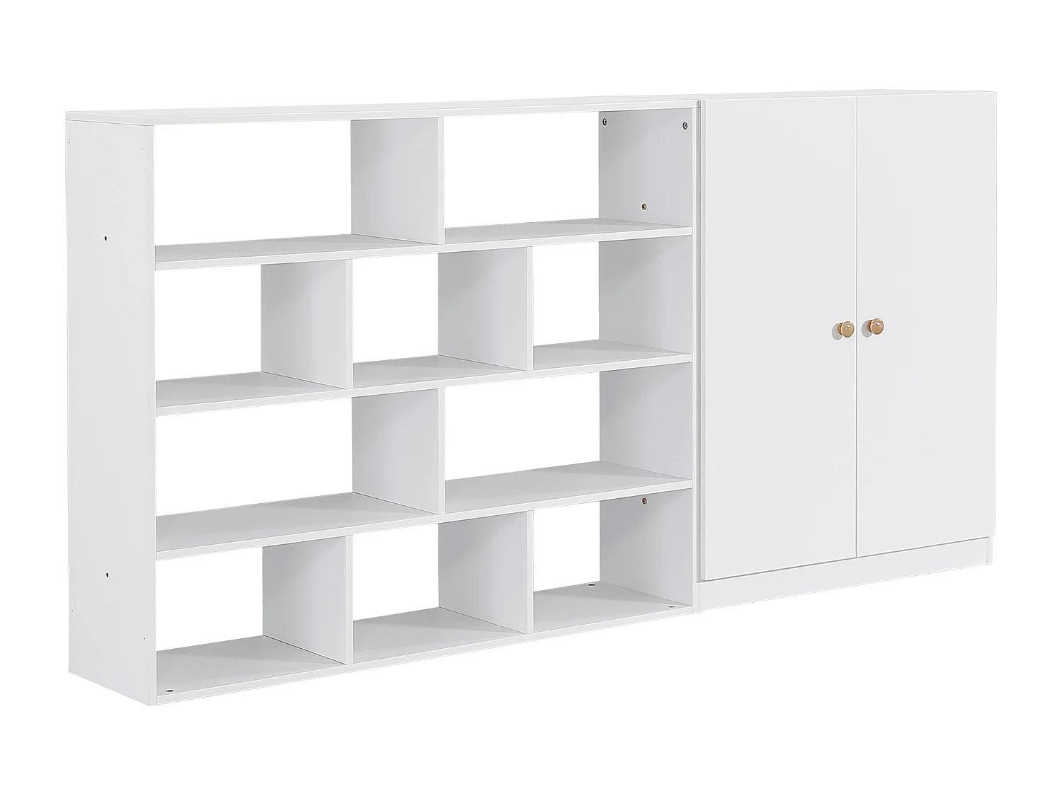 Hochbett aus Holz und MDF - 90x200 cm - mit Regalen, Kleiderschrank und Rutsche - Weiß