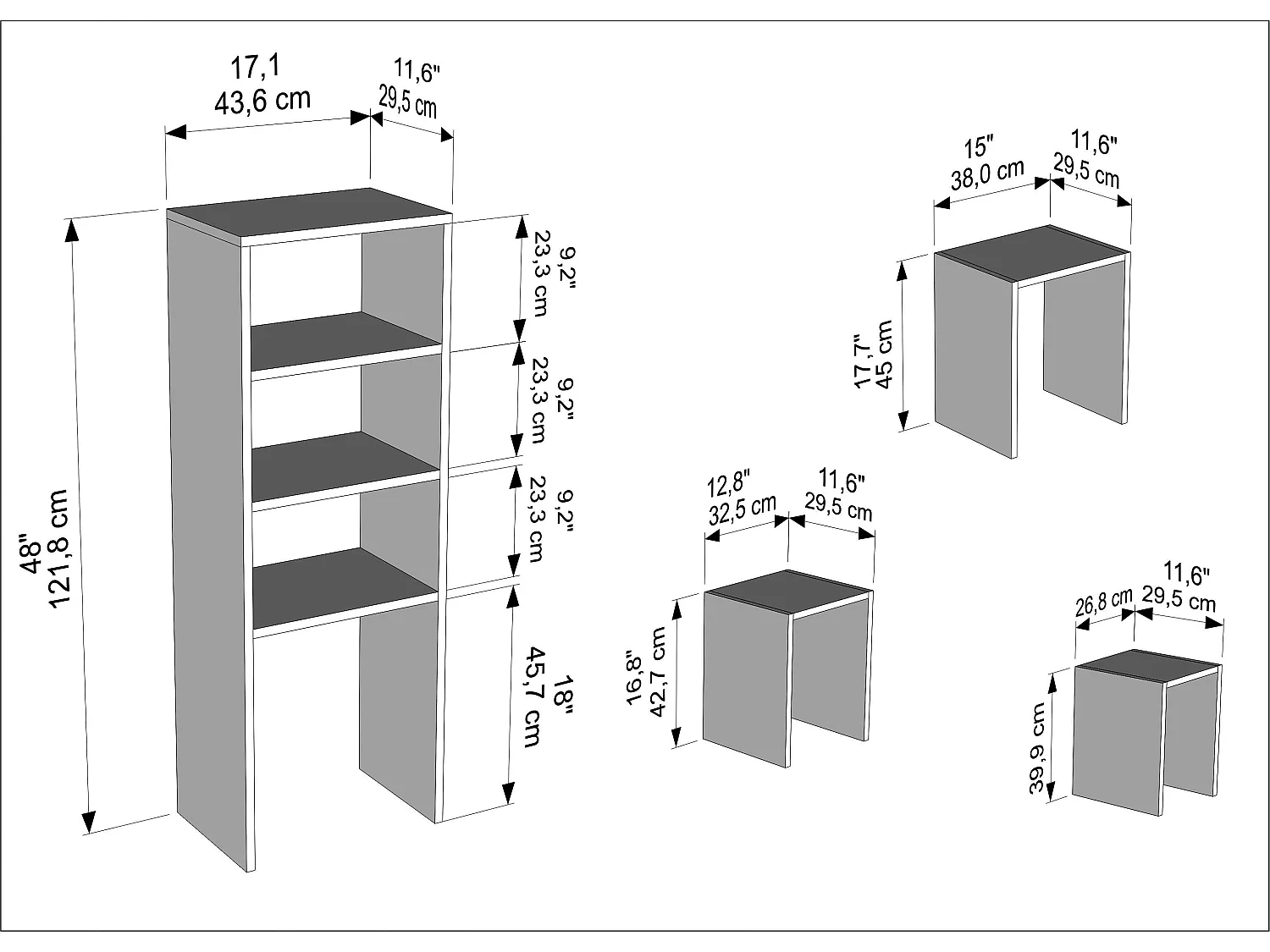 Bibliothèque Mélo à 3 étagères avec Tables Gigognes Incluses (Blanc)