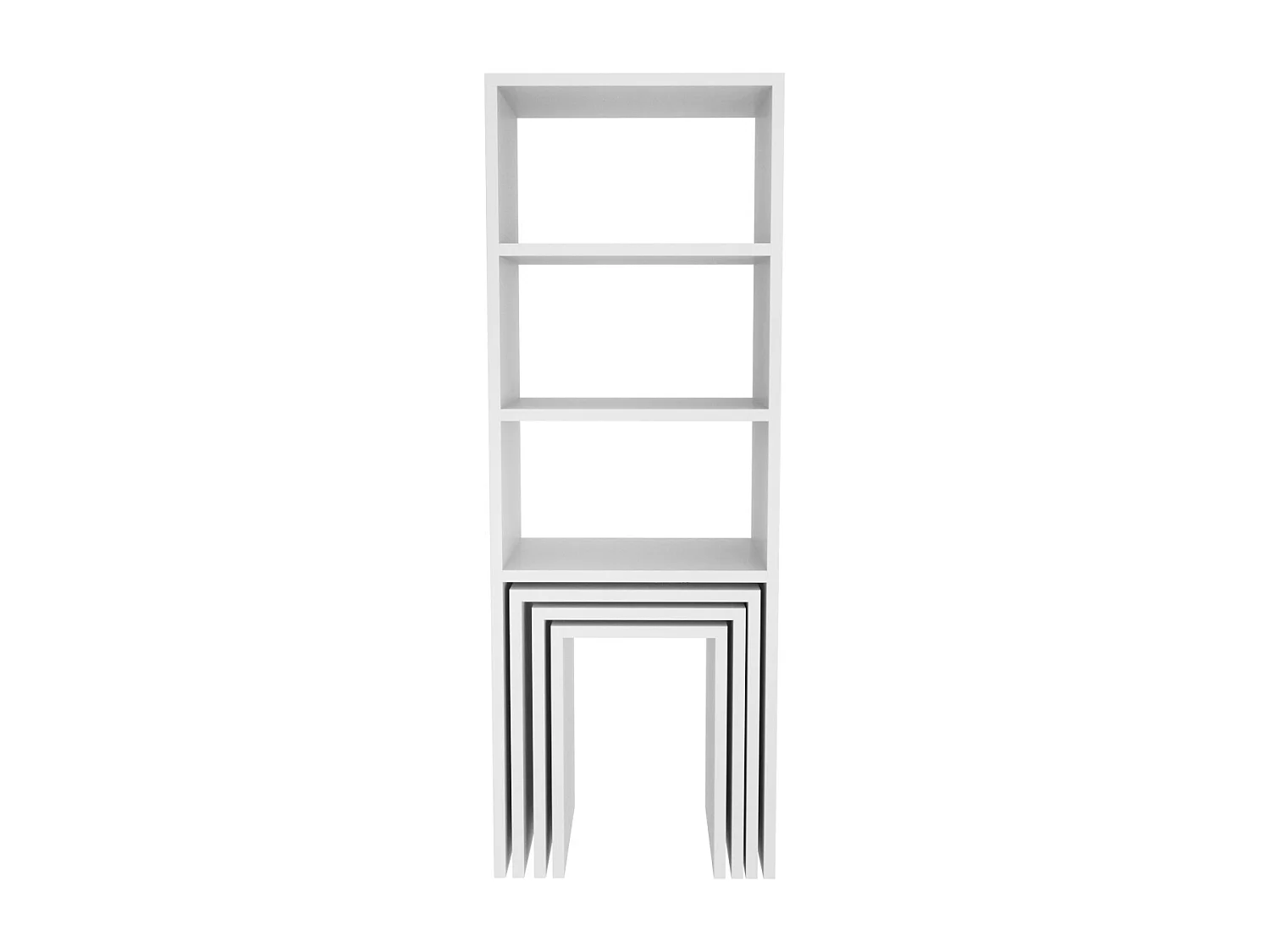 Bibliothèque Mélo à 3 étagères avec Tables Gigognes Incluses (Blanc)