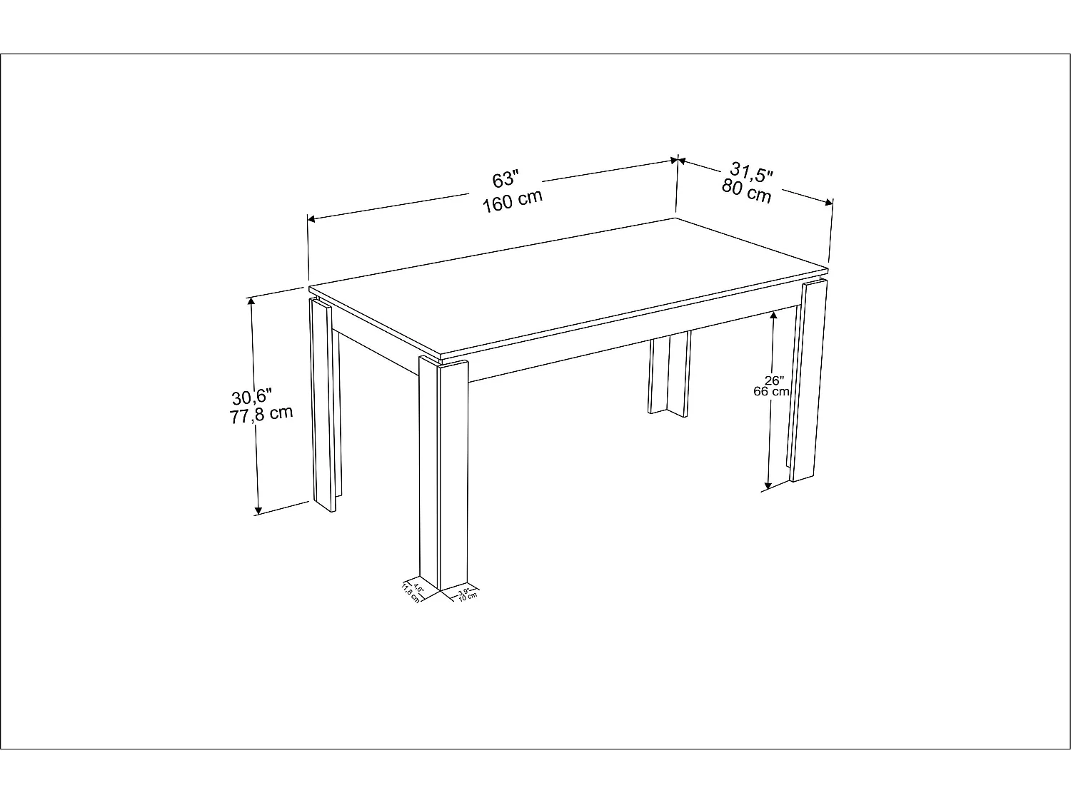Decorotika Manhattan Rectangular Dining Table for 6 - 80 cm H x 160 cm W x 80 cm D
