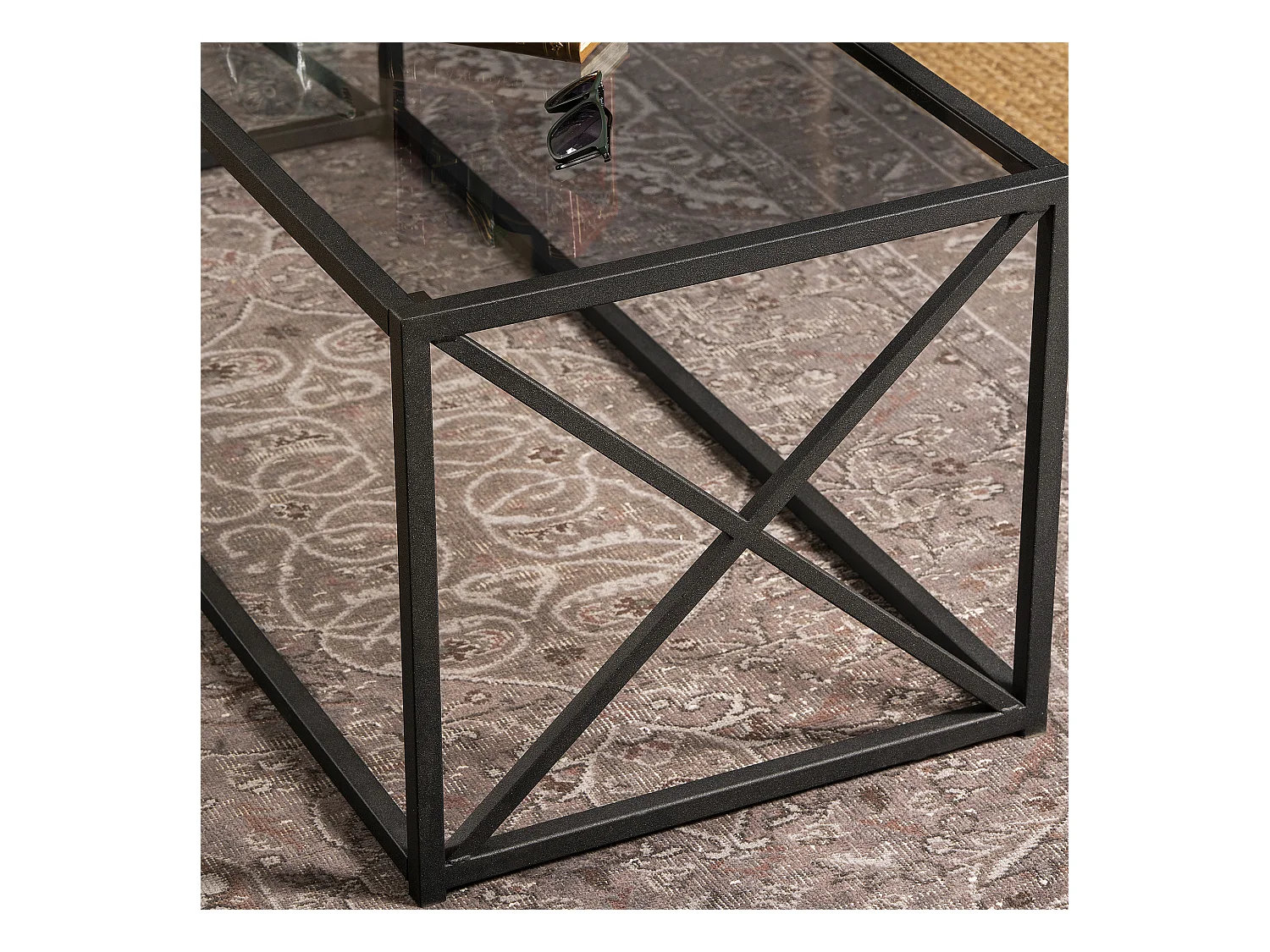 Table basse Geises verre et métal 120 cm (Noir)