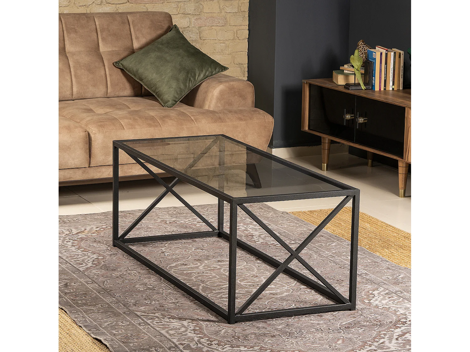 Table basse Geises verre et métal 120 cm (Noir)