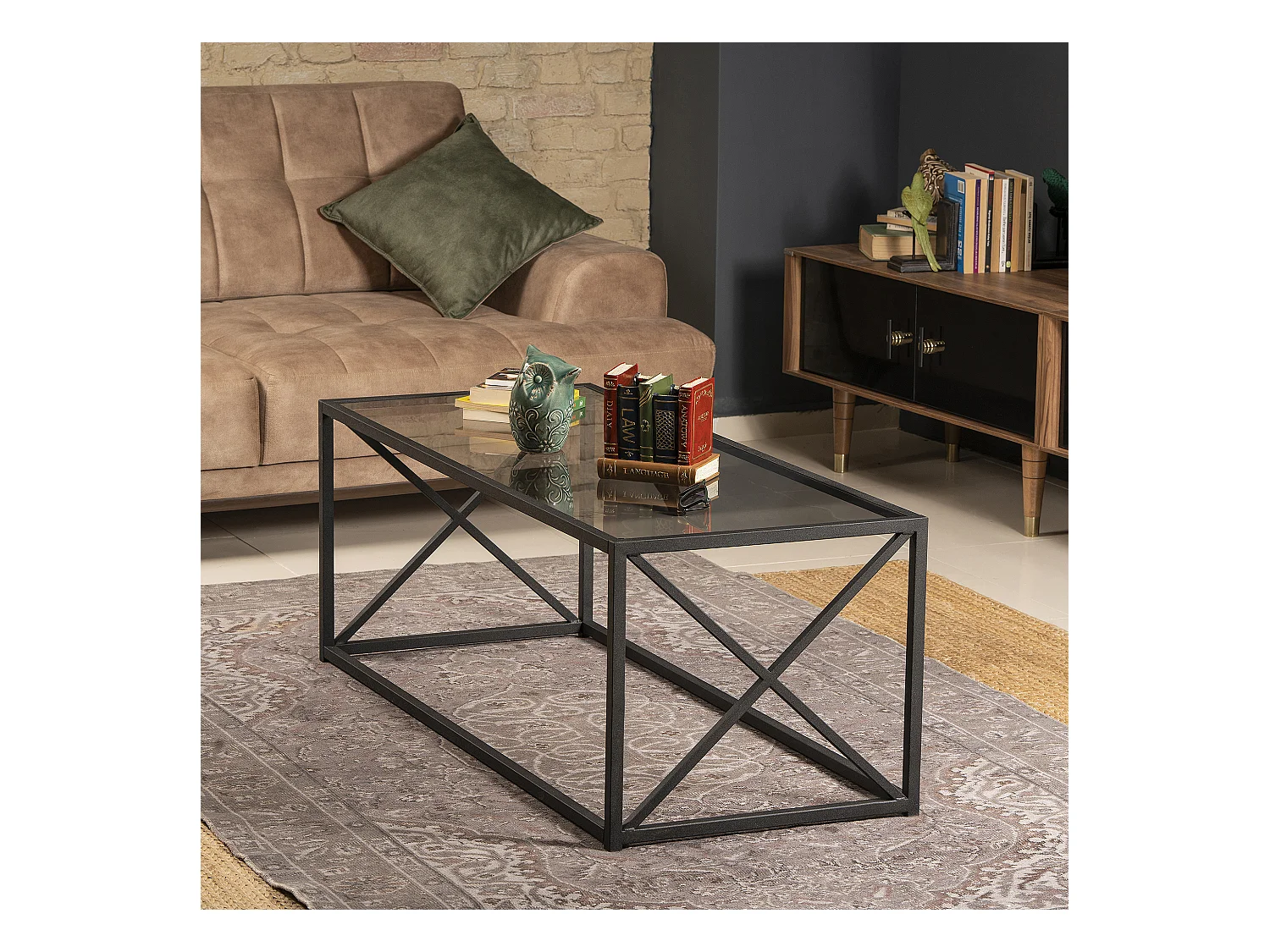 Table basse Geises verre et métal 120 cm (Noir)