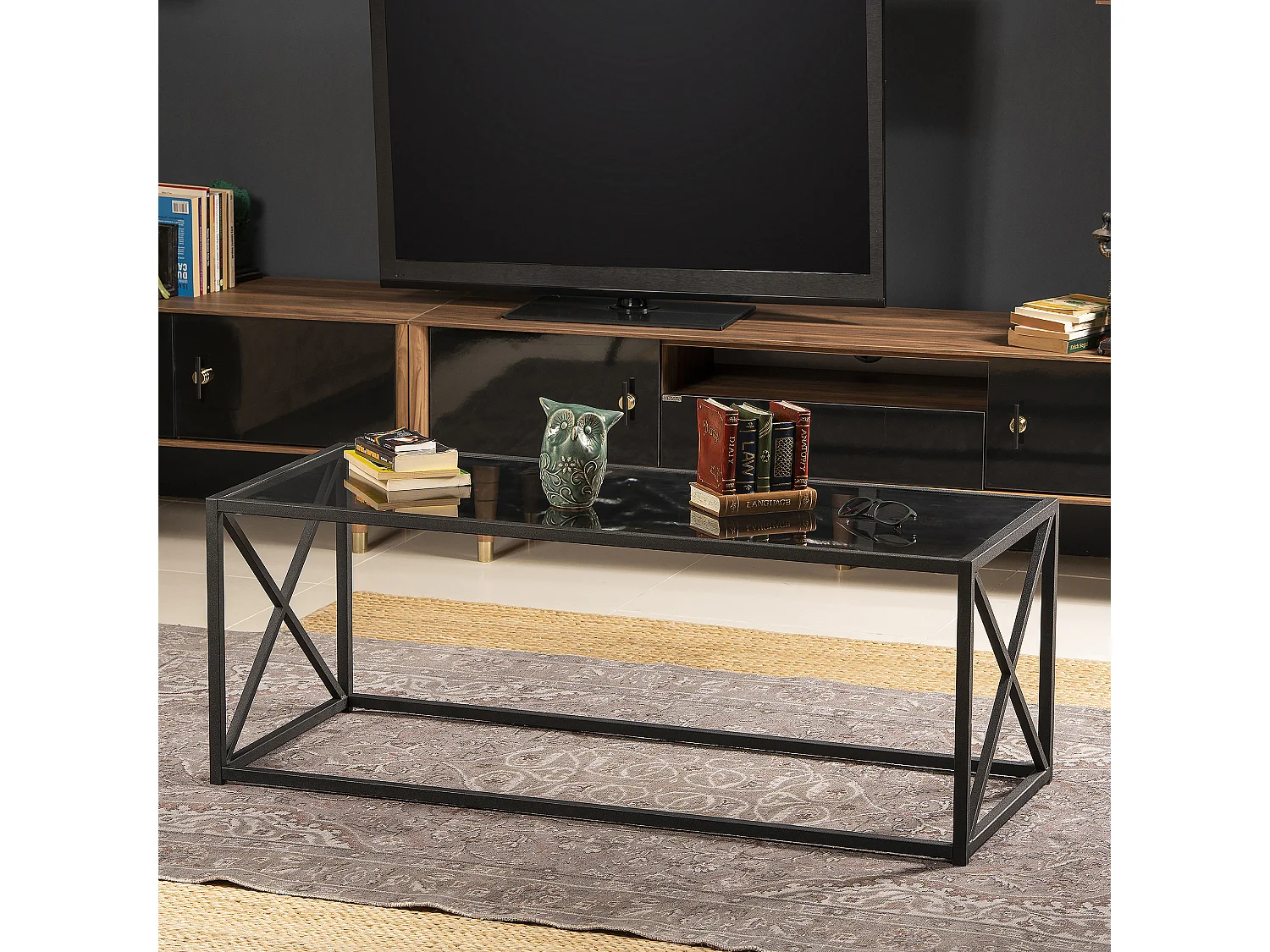 Table basse Geises verre et métal 120 cm (Noir)