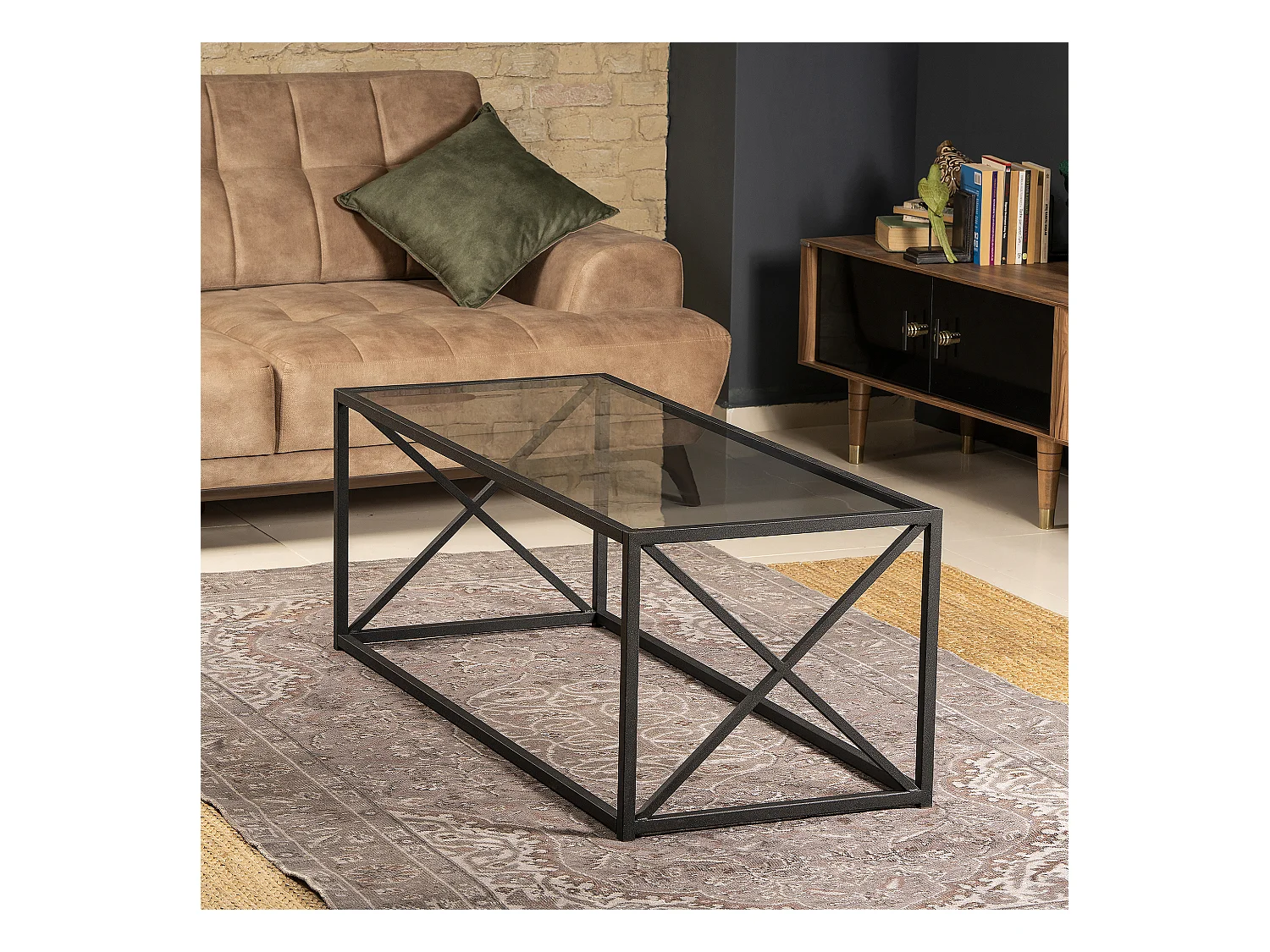 Table basse Geises verre et métal 120 cm (Noir)