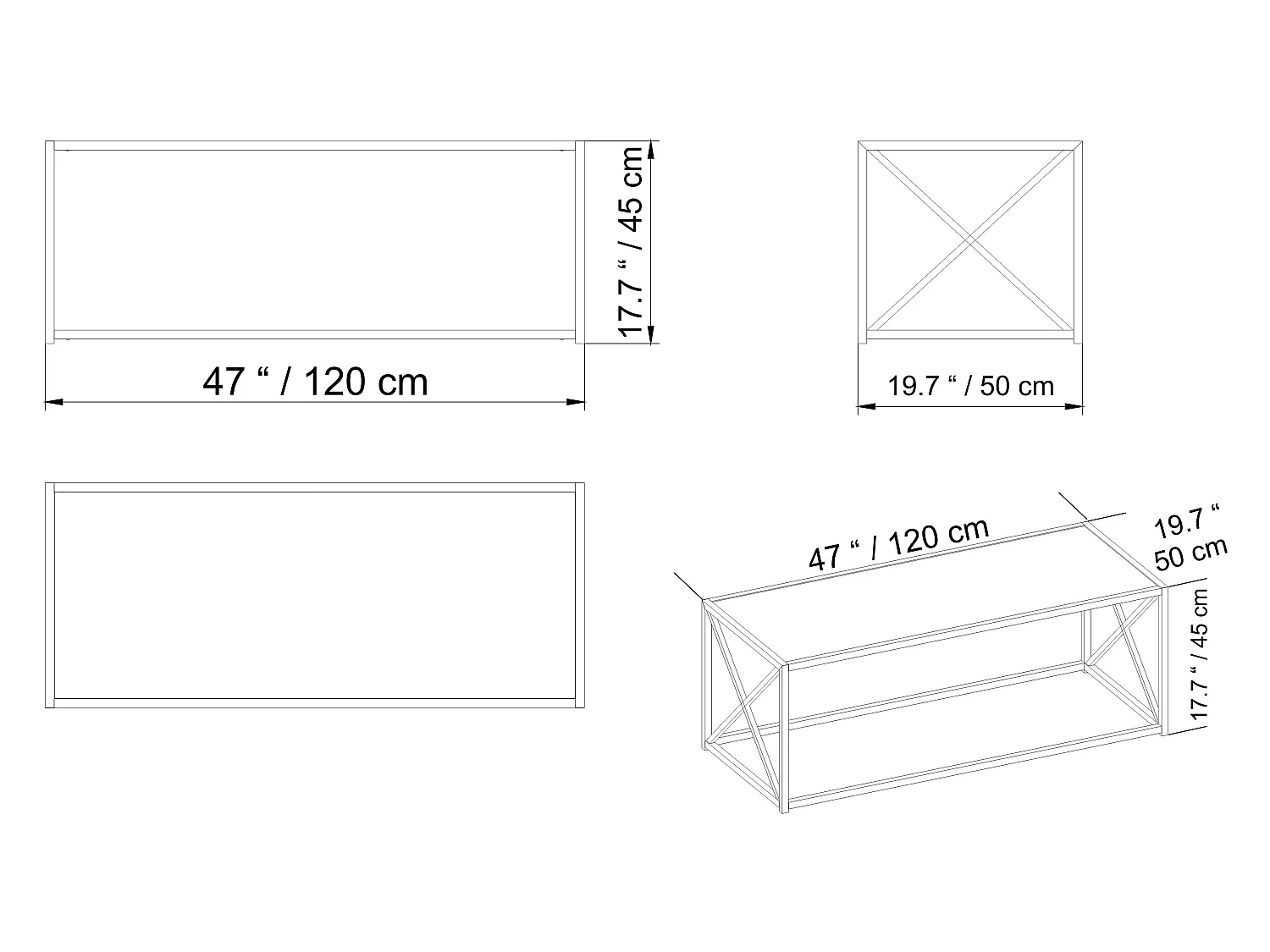 Table basse Geises verre et métal 120 cm (Noir)