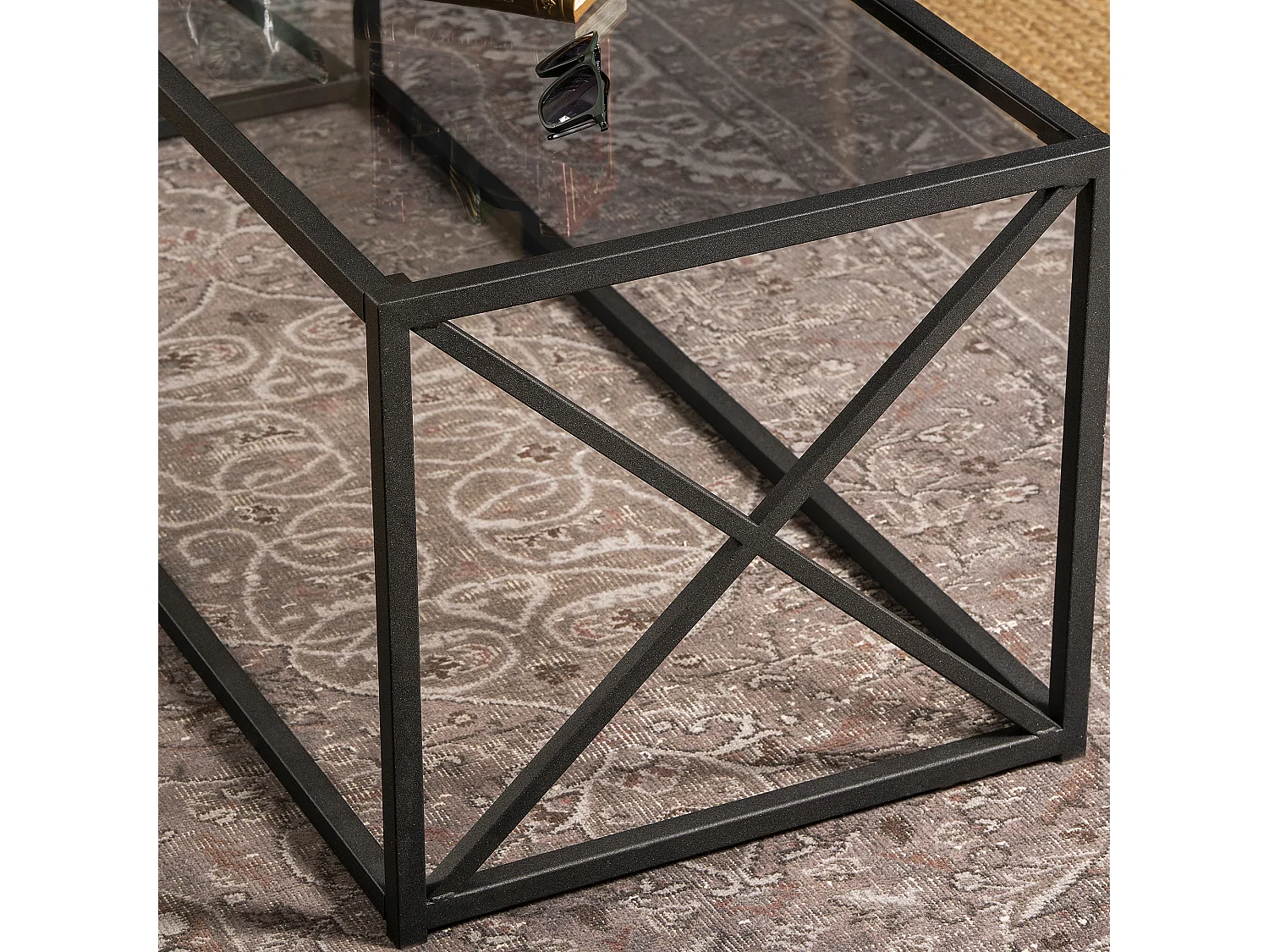 Table basse Geises verre et métal 120 cm (Noir)