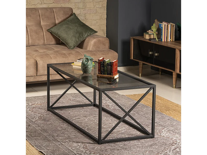 Table basse Geises verre et métal 120 cm (Noir)