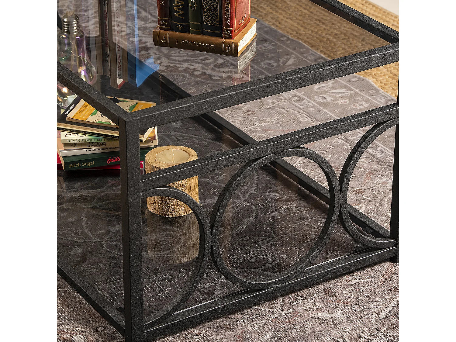 Table basse Fredericas métallique et verre tempéré (Noir)