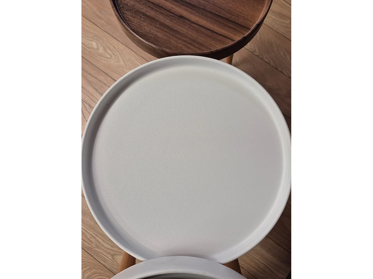 Tables gigognes, set de 3, pieds en bois, colorés (Blanc et Anthracite)