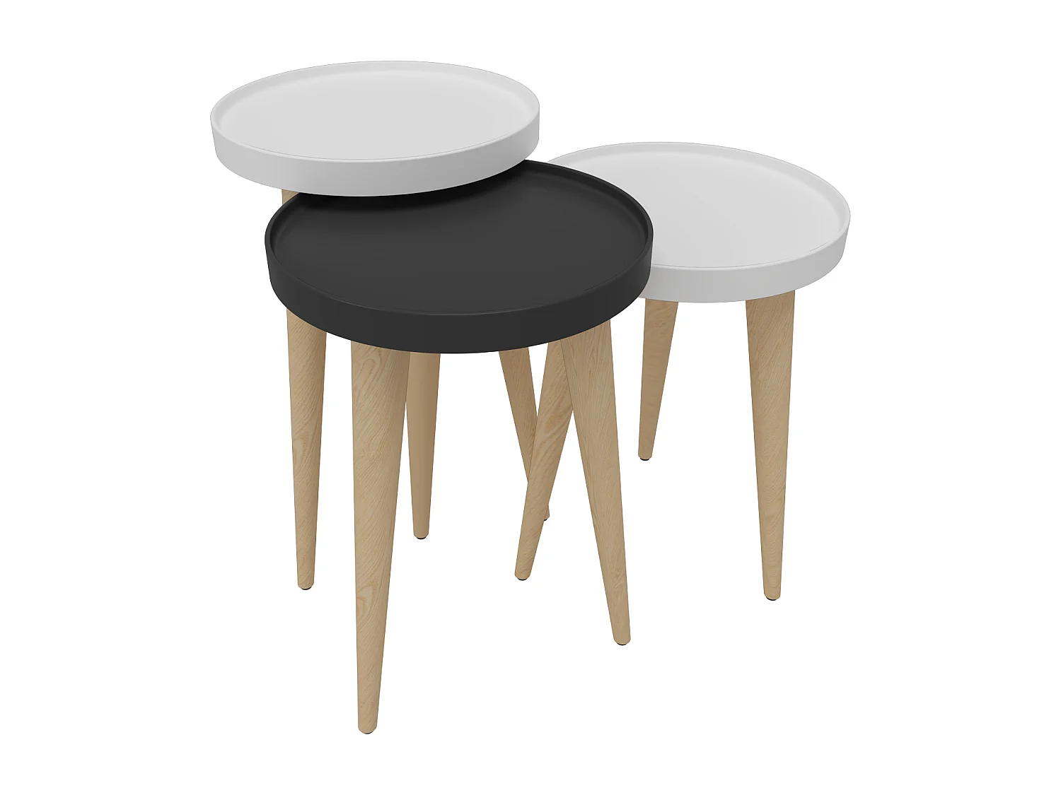 Tables gigognes, set de 3, pieds en bois, colorés (Blanc et Anthracite)