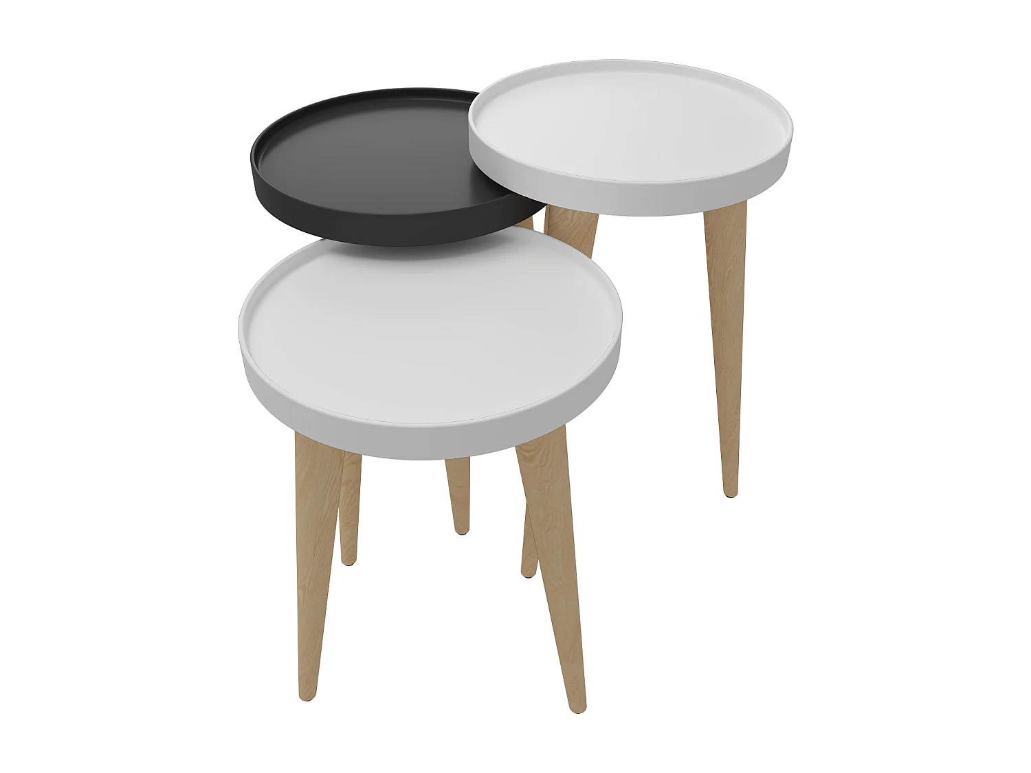 Tables gigognes, set de 3, pieds en bois, colorés (Blanc et Anthracite)