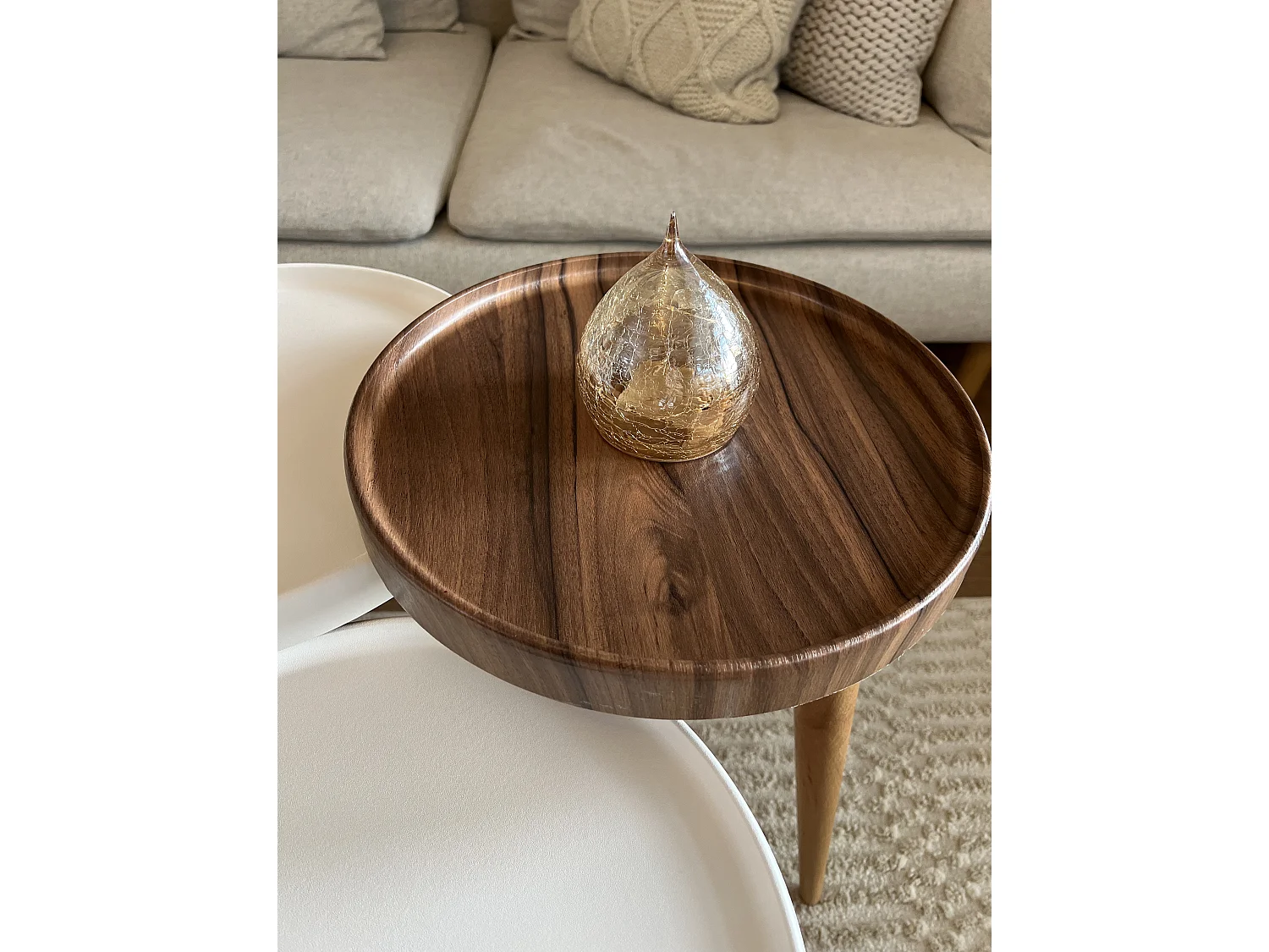 Tables gigognes, set de 3, pieds en bois, tables basses, colorés (Blanc et Noyer)