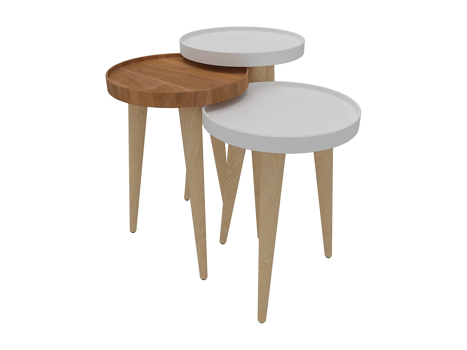 Tables gigognes, set de 3, pieds en bois, tables basses, colorés (Blanc et Noyer)