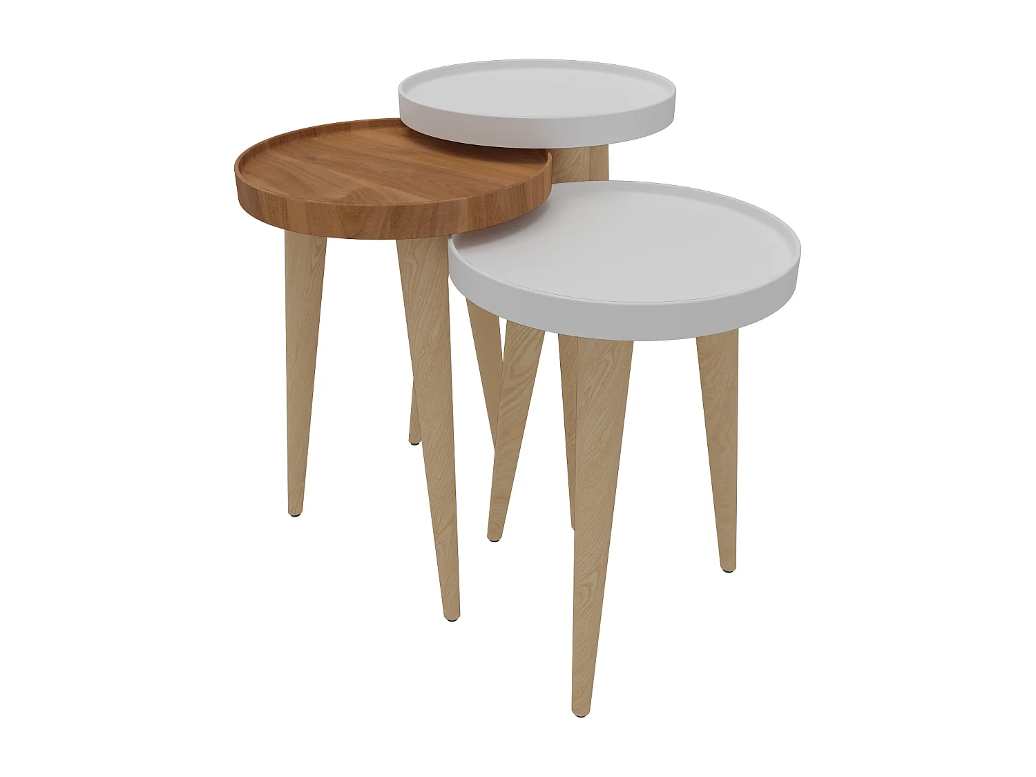 Tables gigognes, set de 3, pieds en bois, tables basses, colorés (Blanc et Noyer)