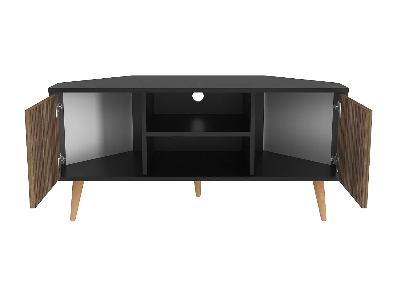 Decorotika Lesson 120 cm Corner TV Unit for TVs up to 51 inches with Cabinets and Open Shelves