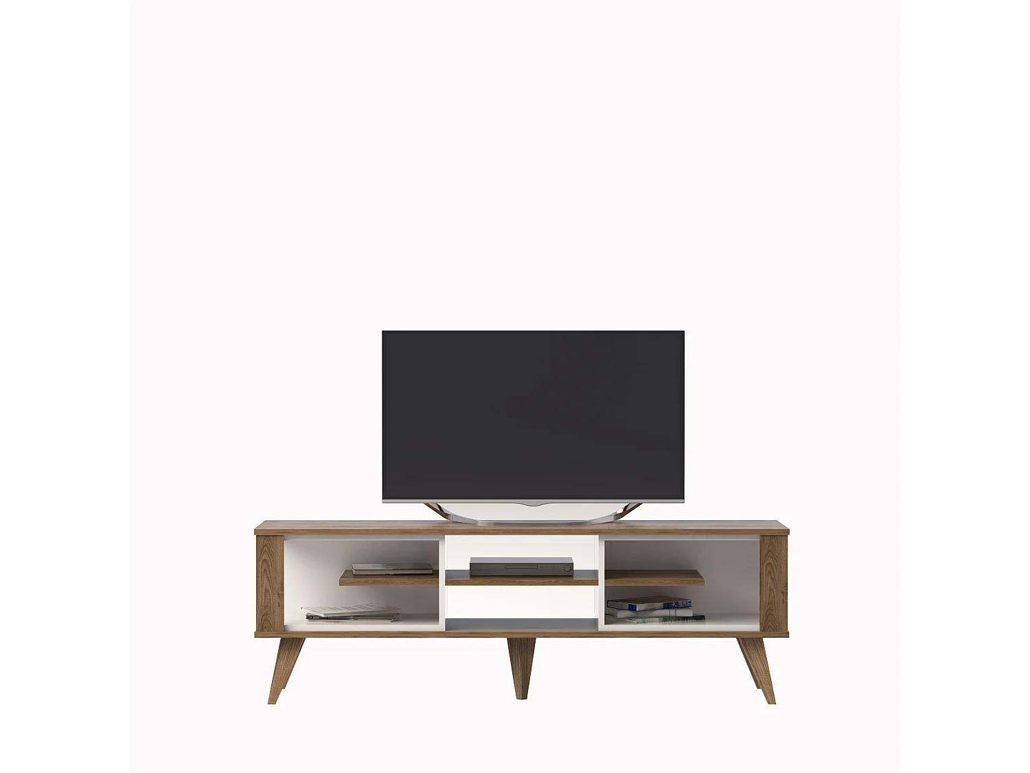 Meuble TV Ionis de 160 cm avec niches (Blanc et Oud)