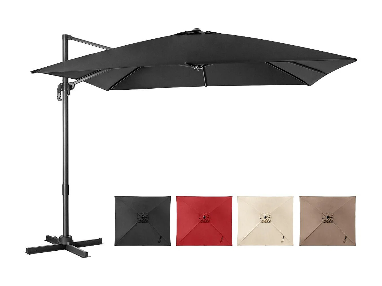 Parasol Déporté Pliable, Parasol de Jardin Extérieur Ø 3M, 3 Réglages d'Inclinaison Rotation à 360°, avec Base Croisée, Protection UV, Event pour Jardin, Terrasse