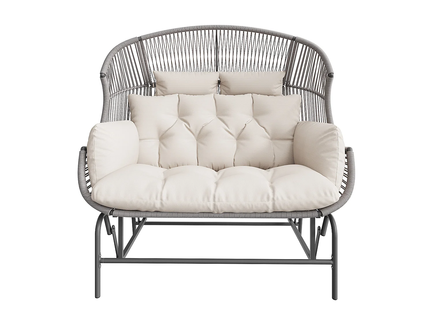 2-osobowy stalowy bujany fotel ogrodowy - rattan PE + żelazo + tkanina wodoodporna - szary