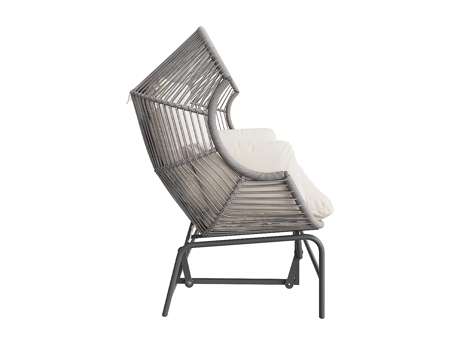 2-osobowy stalowy bujany fotel ogrodowy - rattan PE + żelazo + tkanina wodoodporna - szary
