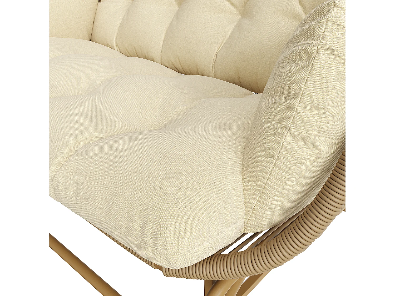 2-Sitzer-Schaukelstuhl aus Stahl für den Garten – PE-Rattan + Eisen + wasserdichter Stoff – Natur