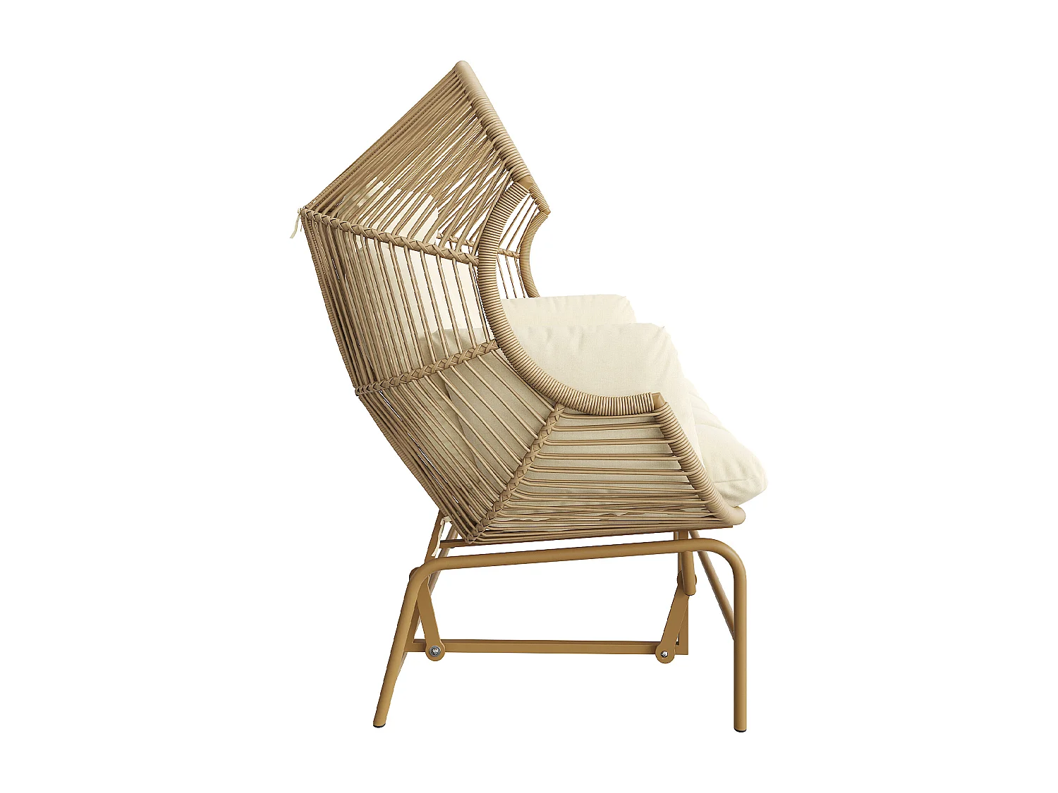 2-Sitzer-Schaukelstuhl aus Stahl für den Garten – PE-Rattan + Eisen + wasserdichter Stoff – Natur