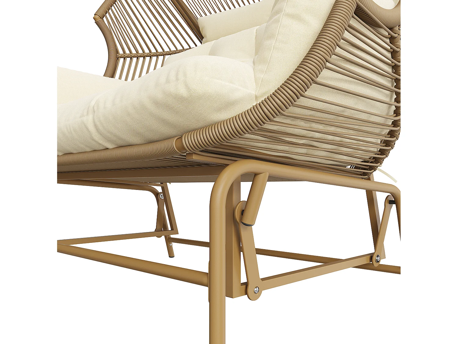 2-Sitzer-Schaukelstuhl aus Stahl für den Garten – PE-Rattan + Eisen + wasserdichter Stoff – Natur