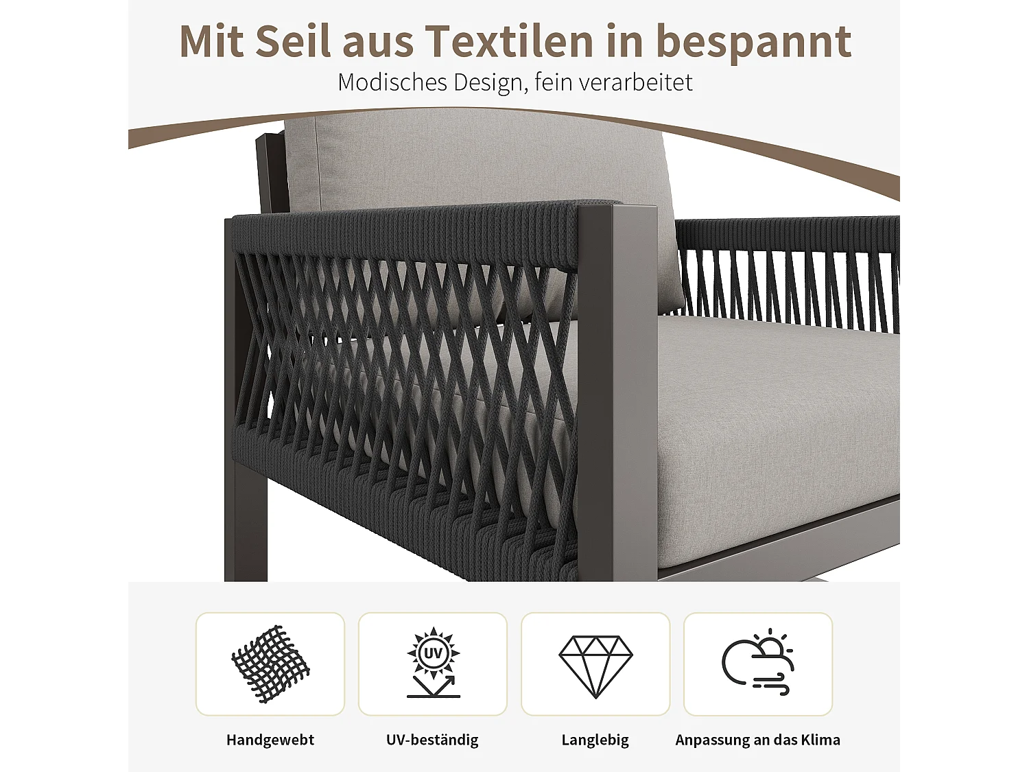 Salon de jardin en fer galvanisé - un canapé 2 places, 2 fauteuils et une table basse - Gris