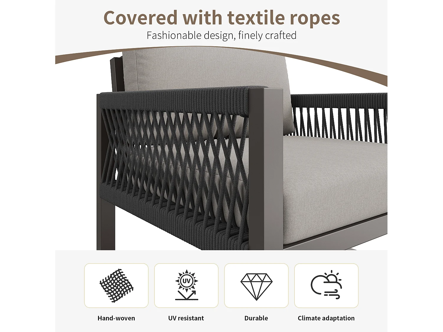 Salon de jardin en fer galvanisé - un canapé 2 places, 2 fauteuils et une table basse - Gris