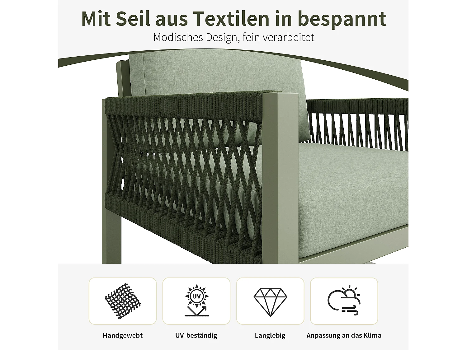 Gegalvaniseerd ijzeren tuinmeubilair - 2-zitsbank, 2 fauteuils en een salontafel - Groen