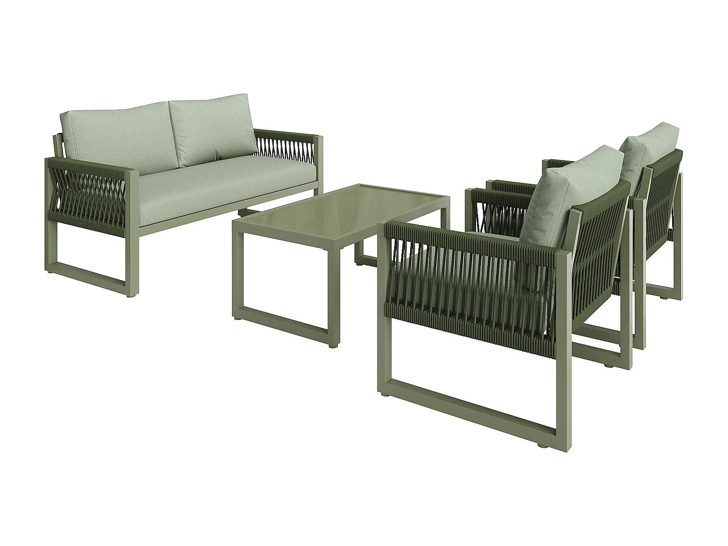 Gegalvaniseerd ijzeren tuinmeubilair - 2-zitsbank, 2 fauteuils en een salontafel - Groen