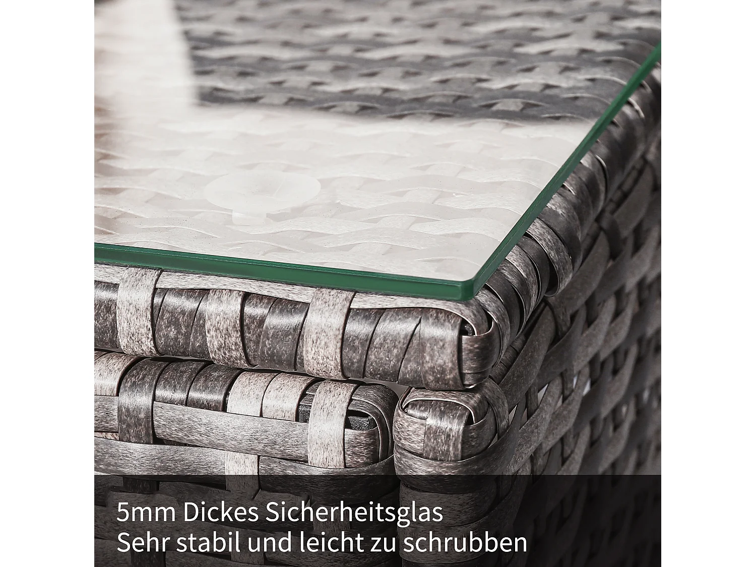 4-zits kunsthars wicker hoek tuinmeubelset met salontafel - Glazen blad - Grijs