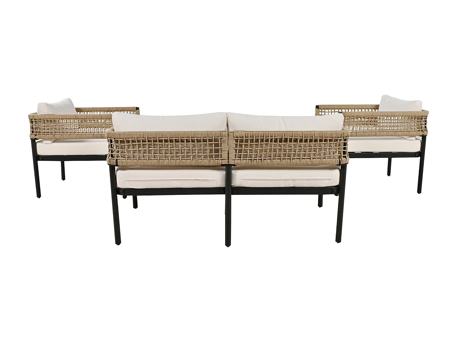 Gartenmöbel aus verzinktem Eisen - 2-Sitzer-Sofa, 2 Sessel und ein Couchtisch - Beige