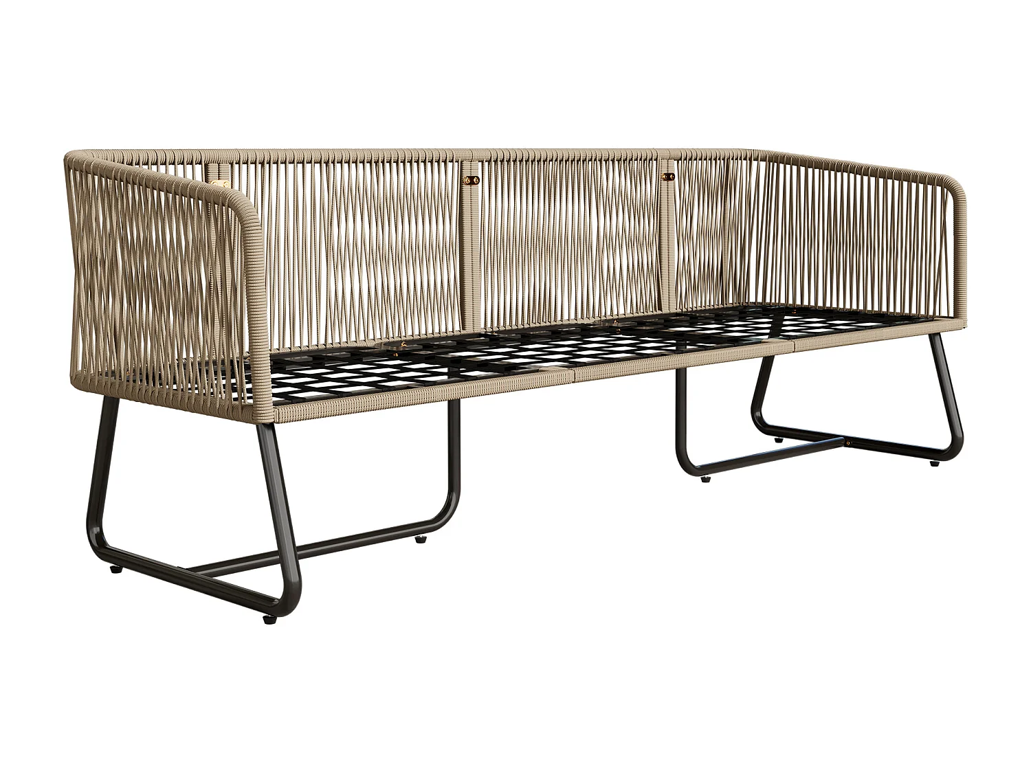 Modulaire tuinmeubelen in gegalvaniseerd ijzer: 1 3-zitsbank + 2 fauteuils + in elkaar passende salontafels - Beige