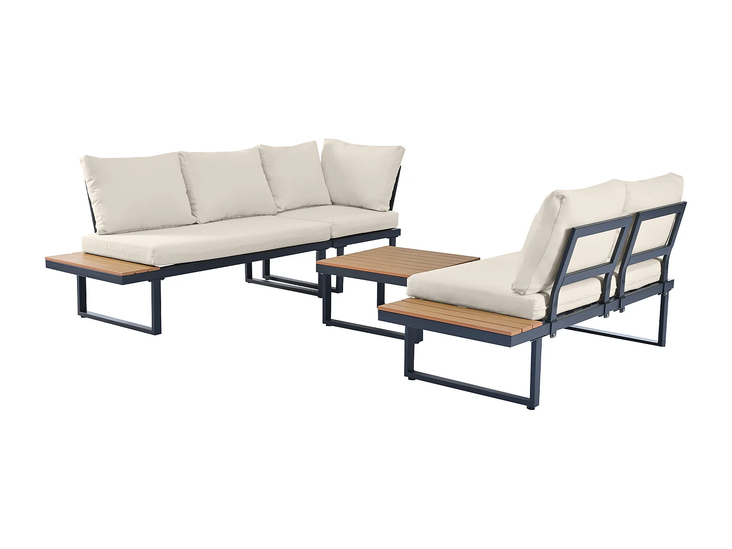 Mobili da giardino angolari in ferro zincato: 1 divano 2 posti + 1 divano 2 posti sollevabile + 1 tavolino - Beige