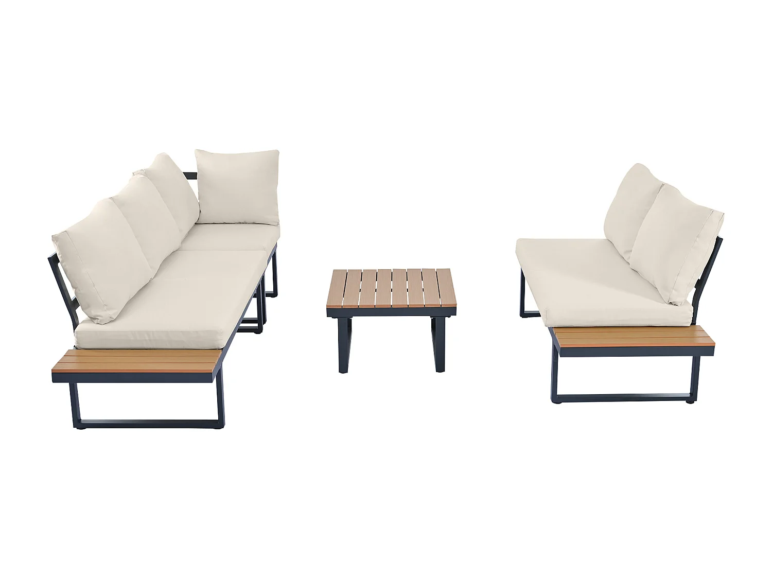 Mobili da giardino angolari in ferro zincato: 1 divano 2 posti + 1 divano 2 posti sollevabile + 1 tavolino - Beige