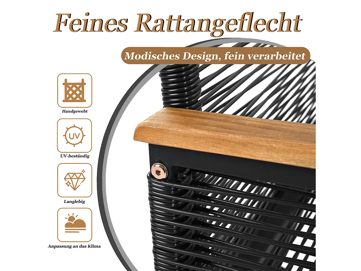 Zestaw mebli ogrodowych 5-częściowy: 1 stolik kawowy + 2 krzesła + 2 stołki - Drewno rattanowe i akacjowe - Szary + czarny