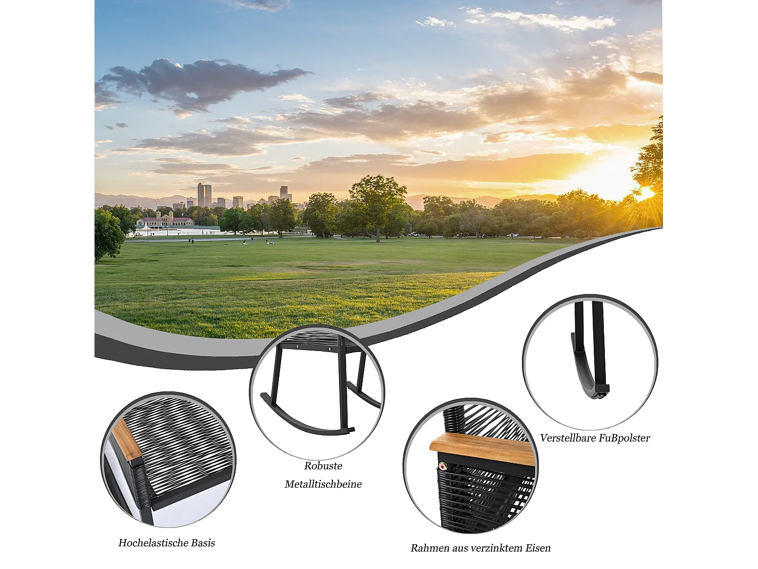 Zestaw mebli ogrodowych 5-częściowy: 1 stolik kawowy + 2 krzesła + 2 stołki - Drewno rattanowe i akacjowe - Szary + czarny