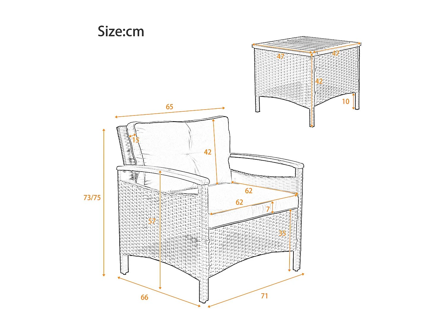 Zestaw mebli ogrodowych 5-częściowy: 1 stolik kawowy + 2 krzesła + 2 stołki - Drewno rattanowe i akacjowe - Szary + czarny