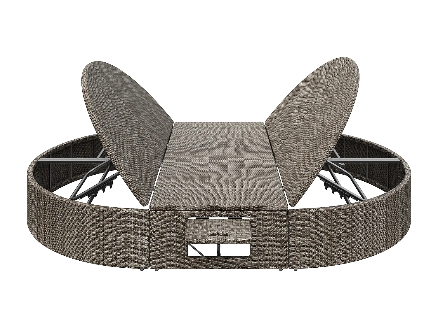 Lit de repos d'extérieur réglable 2 places - Résine tressée et métal - Chaise longue - Gris